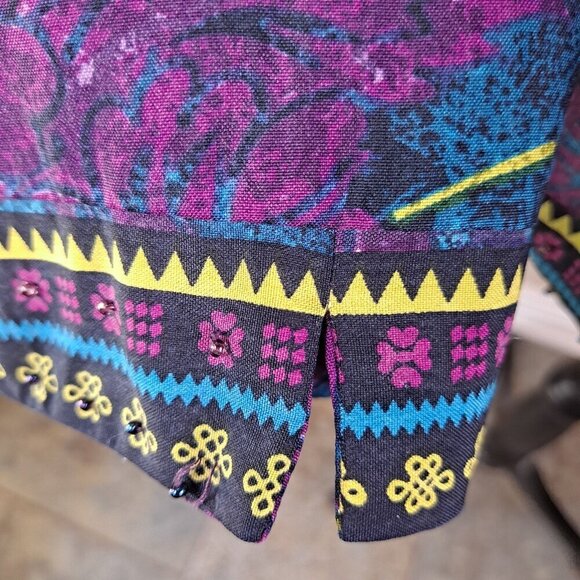 City Girl Nancy Bolen Sz Large Silk Jacket Beaded Sequins Turq Purple Green Vtg - Picture 11 of 16